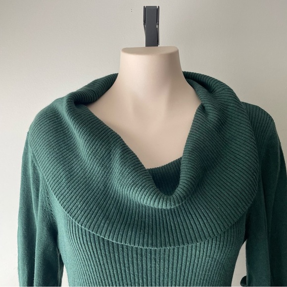 Jones & Co Angora Rabbit Hair Blend Cowl Neck Sweater Dress Green Size Medium - Picture 6 of 9